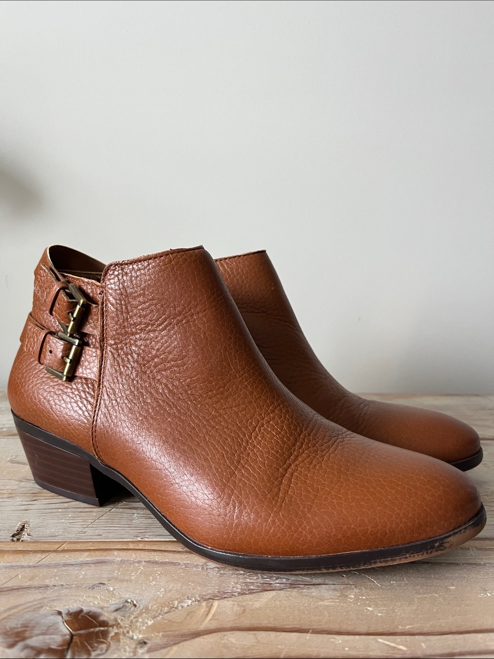 Sam Edelman Cognac Leather Ankle Booties with Buckle Accent